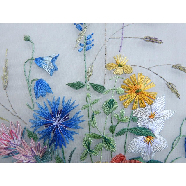 Mid-Century Framed Silk Needlework Botanical Wildflower Art For Sale - Image 4 of 9