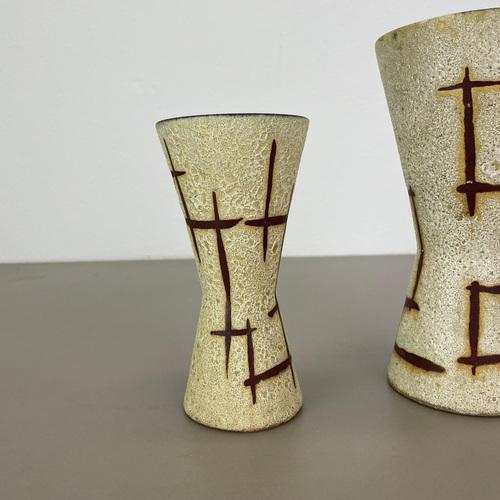 WGP Bamboo Ceramic Fat Lava Vases attributed to Scheurich, Germany, 1970s, Set of 2 For Sale - Image 3 of 18