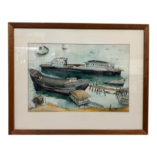 Circa 1941 Elsie Lower Pomeroy "Sausalito" Original Watercolor, Signed + Dated For Sale