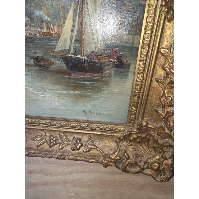 Antique Harbour Painting by Crouse For Sale - Image 4 of 11