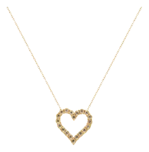 10K Yellow Gold Flashed .925 Sterling Silver 1/2 Cttw Champagne Diamond Miracle Plate Heart Pendant Necklace - 18"