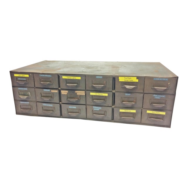 Vintage Industrial Gray Metal 18 Drawer Parts by Lyon Chairish