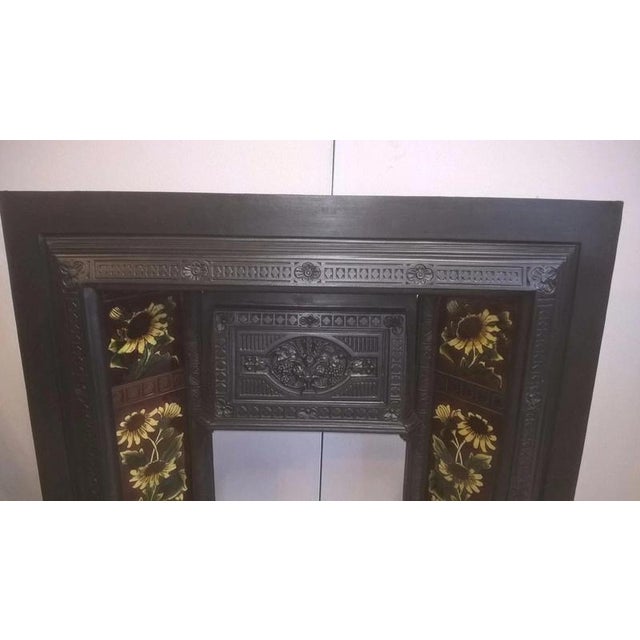 Antique Cast Iron Fireplace Insert with Original Tiles For Sale - Image 3 of 14
