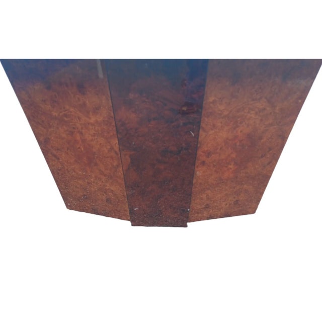 Vintage post modern high lacquer burl console table.