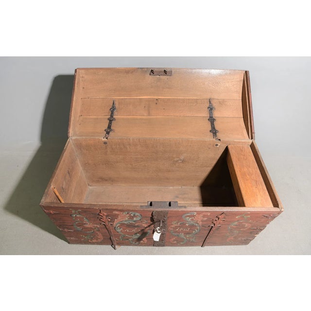 Folk Art Antique Danish Hand-Painted Dome Top Blanket Chest, Dated 1810 For Sale - Image 3 of 6