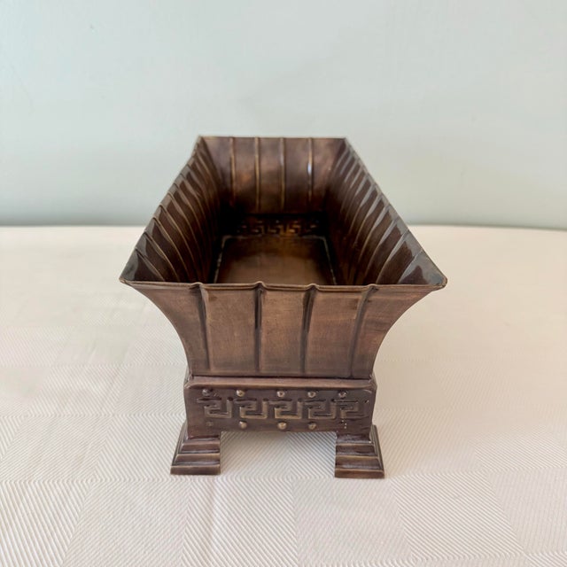 Traditional Brass Footed Trough Planter With Greek Key Detail For Sale - Image 3 of 8