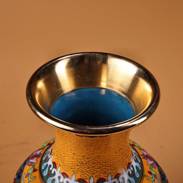 Chinese Vintage Chinese Gilt Cloisonné Peony Vase (Jingtai Lan) - 1300g For Sale - Image 3 of 9