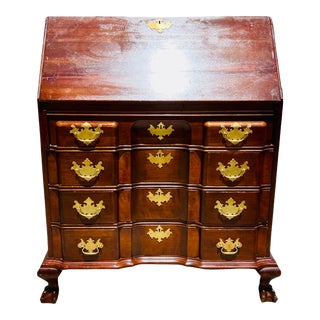 Mid 20th Century Mahogany Block Front Drop Front Secretary Desk With Claw Feet For Sale