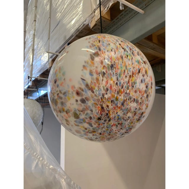 Contemporary Murano-Style Milky-White Glass Sphere With Multicolored Murrine For Sale - Image 9 of 9