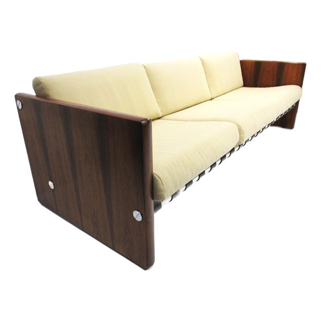 Selig Rosewood Leather Strap Sofa For Sale