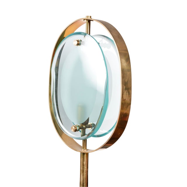 Brass and Black Lacquered Metal Frame Floor Lamp with Marble Base and Glass in the style of Fontana Arte, 1960s For Sale - Image 6 of 6