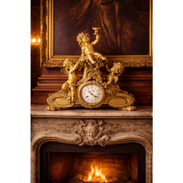 19th Century French Louis XVI Gilt Bronze Chimney Clock (1860–1880) This exceptional 19th-century French Louis XVI-style...