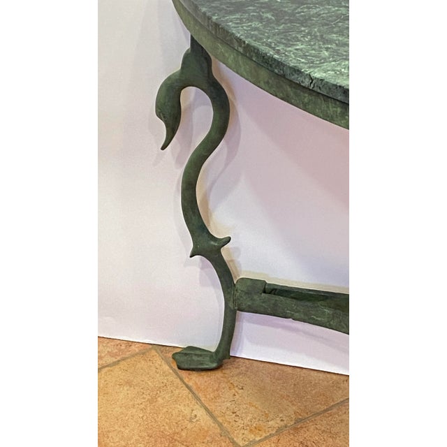 1960s Vintage Mid Century French Wrought Iron With a Verdigris Bronze Finish Demi-Lune Console Table For Sale - Image 5 of 13
