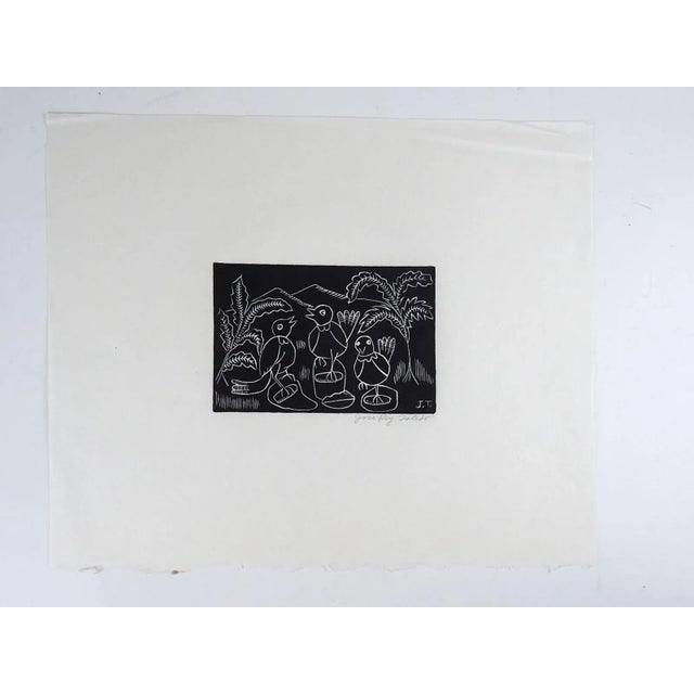 Modern Vintage Mid 20th Century Jose Rey Toledo Birds Metate Woodcut For Sale - Image 3 of 3