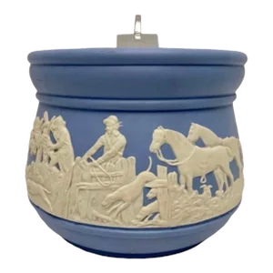 Vintage Mid 20th Century Jasper Ware Humidor Fox Hunt Scene