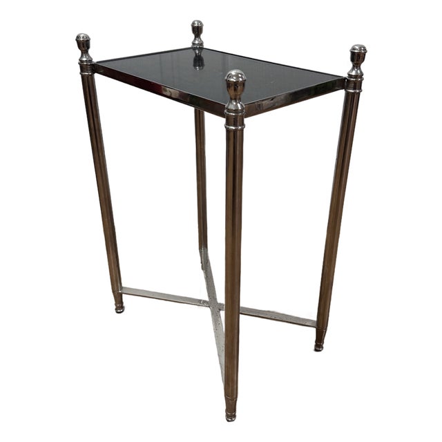 Vintage Directoire Style Nickel and Black Granite Side Table For Sale