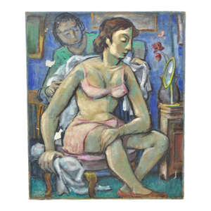 Vintage Samuel Heller "Seated Woman in Undergarments" Oil on Canvas Painting