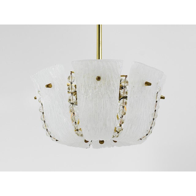 Petite Curved Basket Chandelier in Brass & Glass attributed to J. T. Kalmar for Kalmar, Austria, 1950s For Sale - Image 11 of 18