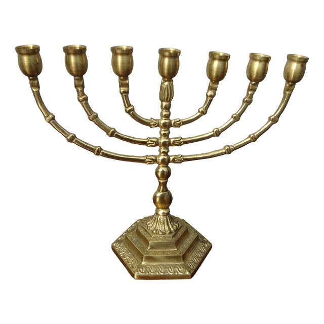 Seven-Branch Candleholder in Gilded Brass by Wainberg, 1960s For Sale