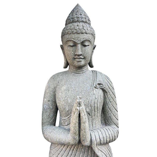 Asian Vintage Standing Stone Carved Buddha Statue For Sale - Image 3 of 9