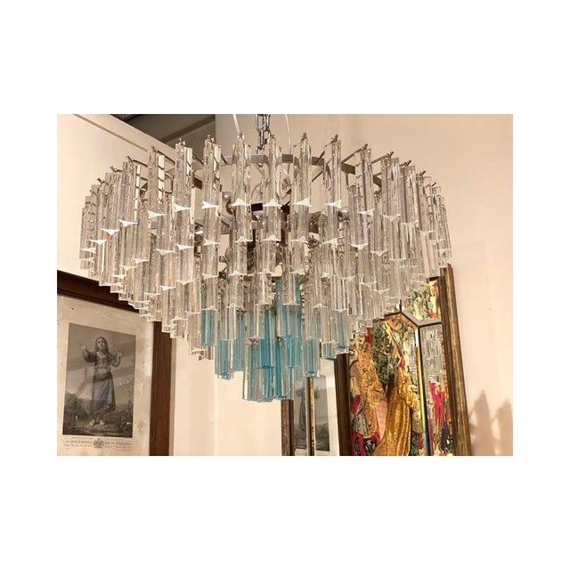 Transparent and Light Blue Triedro Chandelier in Murano Glass For Sale - Image 12 of 14