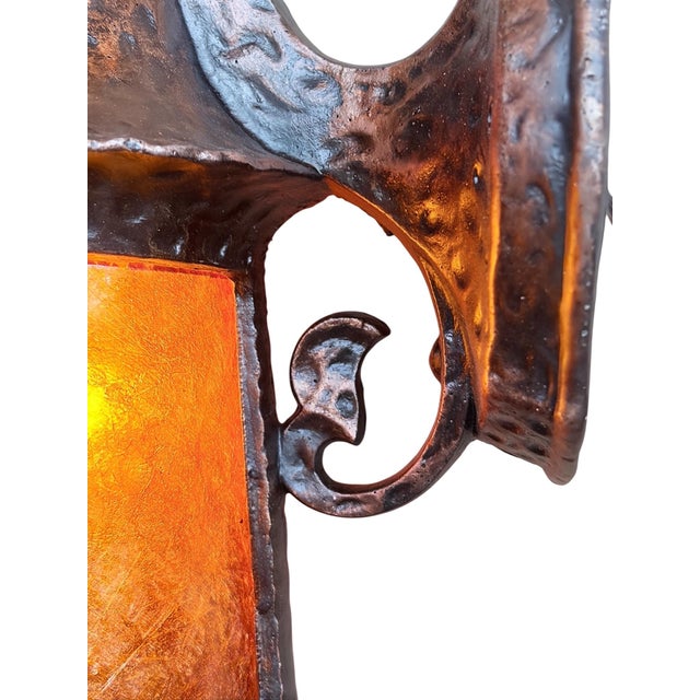 1920s Storybook Outdoor Porch Light in Antique Copper Finish With Orange Mica Shade #2625 For Sale In Los Angeles - Image 6 of 6
