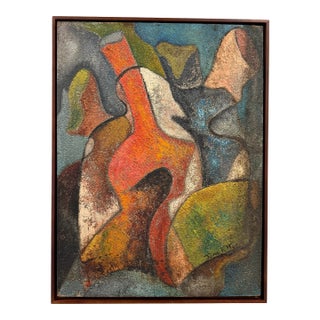 Vintage Mid Century Original Abstract Painting on Board For Sale