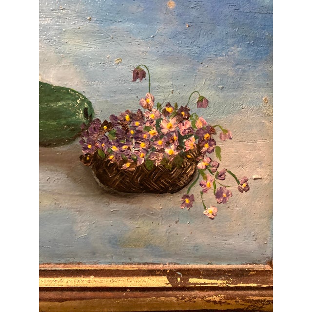 Wood Early 20th Century Still Life Oil Painting Architectural Salvage Floral Flowers Rustic Farmhouse - Signed For Sale - Image 7 of 13
