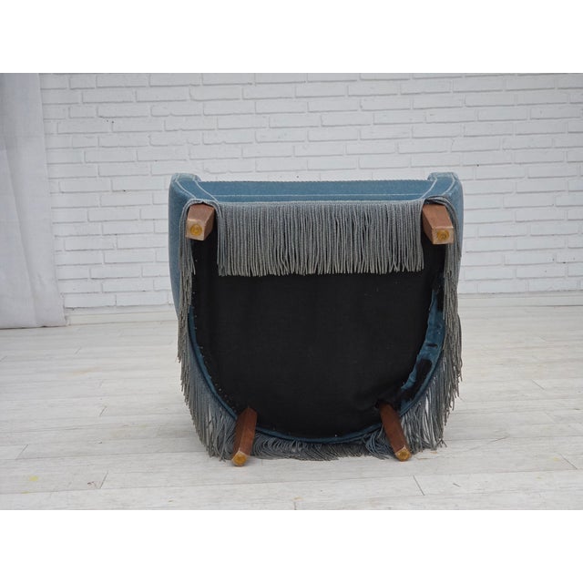 Set of Vintage Danish Chair with Ottoman in Blue Furniture Velour and Oak, 1960s For Sale - Image 12 of 18