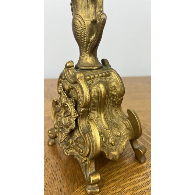 Vintage French Brass Ornate Candleholders, Set of 2 For Sale - Image 10 of 12