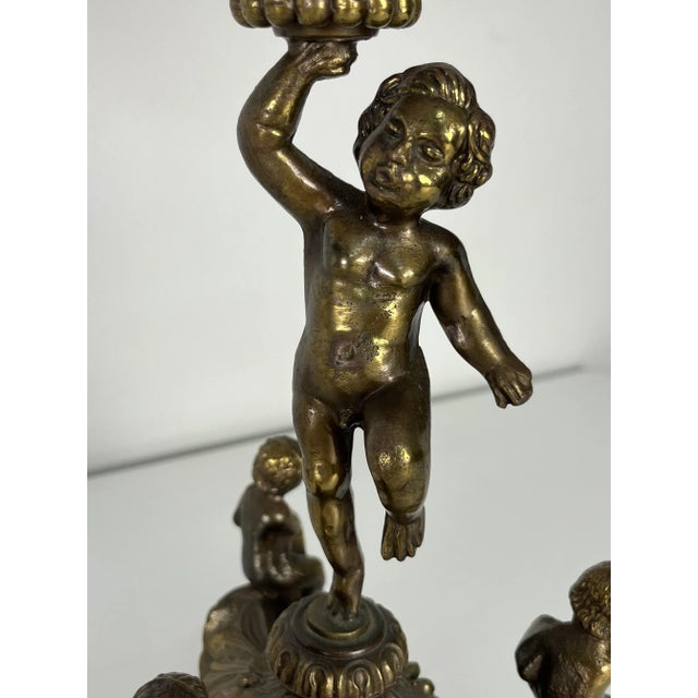 Mid-Century Modern Italian 5-Flame Brass Candelabras, 1940s, Set of 2 For Sale - Image 3 of 11