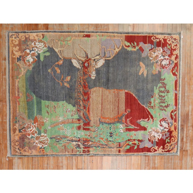 Early 20th Century Jolly Deer Pictorial Karabagh Conversation Rug For Sale - Image 16 of 18
