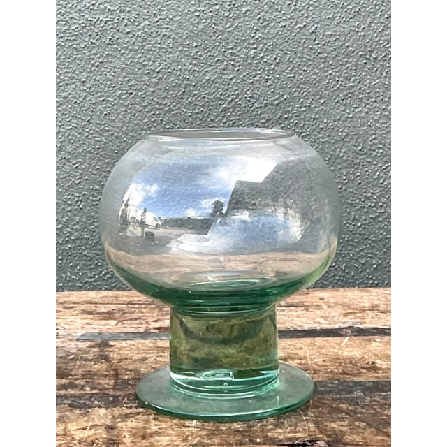 Vintage Green Pedestal Glass Vase For Sale - Image 9 of 12