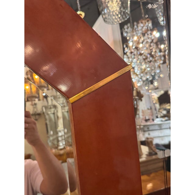 Early 21st Century Italian MCM Design Parchment and Brass Octagonal Mirror For Sale - Image 5 of 7