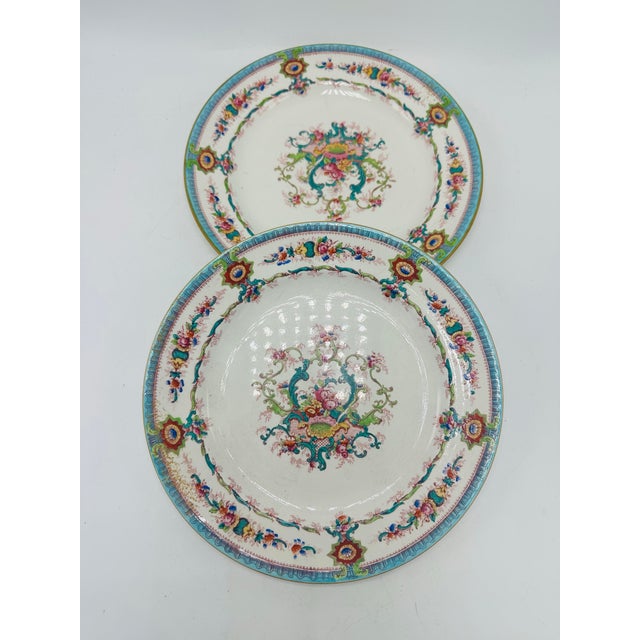 1920s Victorian Colorful Staffordshire Decorative Plates - a Pair For Sale - Image 4 of 8