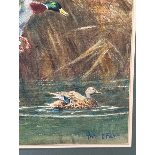 1950s Original 1953 Arthur D. Fuller Watercolor – "Mallards in the Reeds" (Salmagundi Club) For Sale - Image 5 of 12