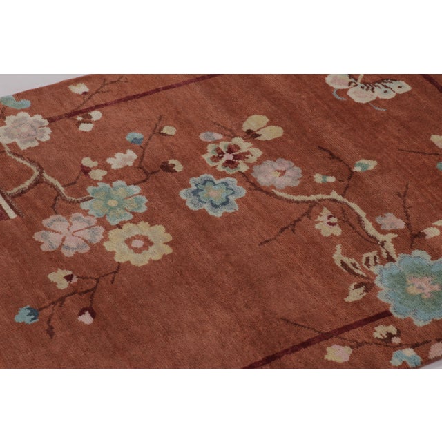 2010s Rug & Kilim’s Chinese Art Deco Inspired Rug, Vibrant Florals & Figurals on Rust For Sale - Image 5 of 8