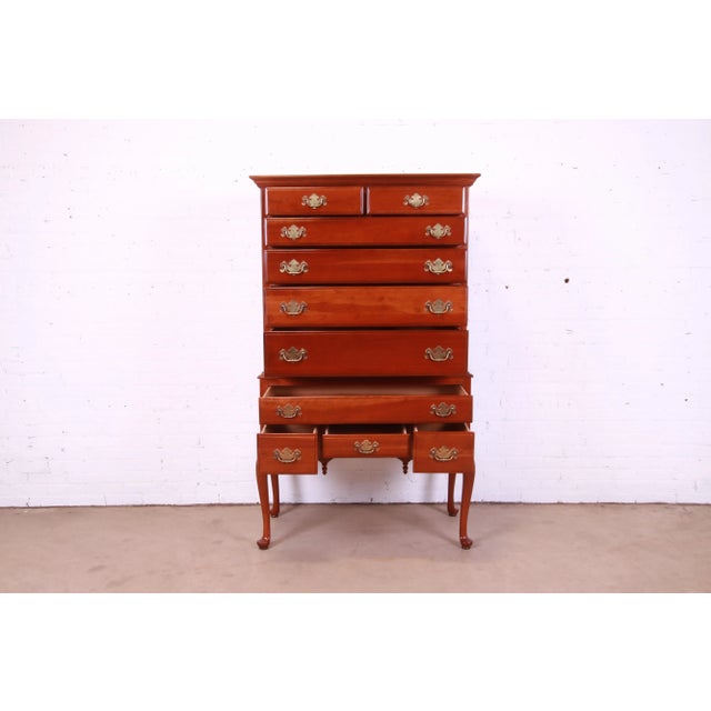 Mid 20th Century Ethan Allen Early American Queen Anne Solid Cherry Wood Highboy Dresser For Sale - Image 5 of 13