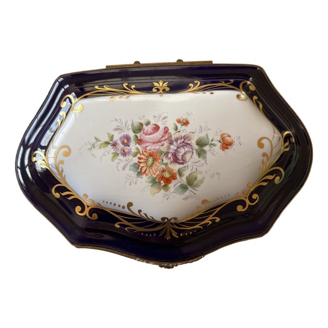 1970s Extra Large Limoges Hand Painted Jewelry and Trinket Box For Sale