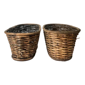 Mid 20th Century Pair of Oval Wicker Rattan Baskets