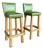 Pair of Rustic Green Leather Bar Stools by Ranch Oak For Sale