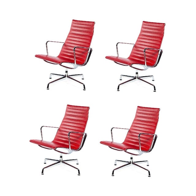 Leather lounge chairs designed in 1958 by Charles and Ray Eames for Vitra (model EA116). The chairs are from around the...