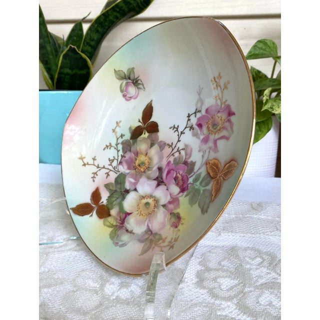 Traditional Vintage Schumann Arzberg Germany Bon Bon Dish - Wild Rose, Rounded Triangle Shape For Sale - Image 3 of 8