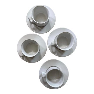 Set of Four (4) Vintage Bennington Pottery Cream Glaze Coffee Mug and Saucer For Sale