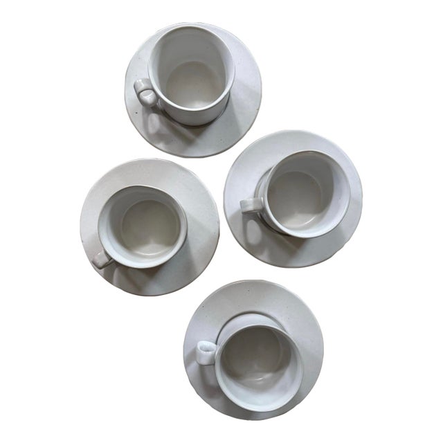 Set of Four (4) Vintage Bennington Pottery Cream Glaze Coffee Mug and Saucer For Sale