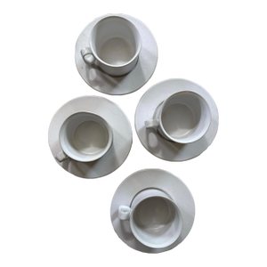 Set of Four (4) Vintage Bennington Pottery Cream Glaze Coffee Mug and Saucer