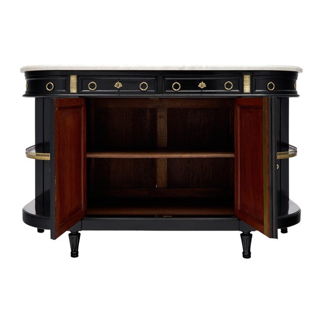 Wood French Louis XVI Ebonized Mahogany Buffet With Carrara Marble and Brass Galleries, Circa 1880 For Sale - Image 7 of 9