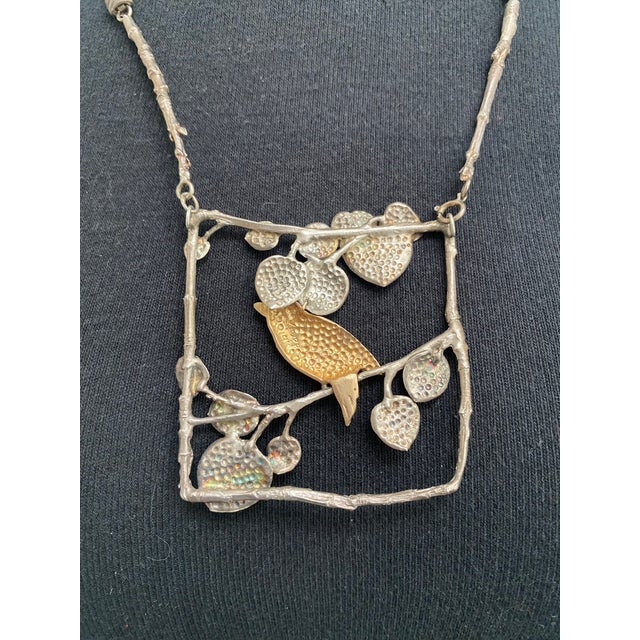 Metal 1980s Ann Krupp 14 K Bird Silver Branches Pendant Necklace For Sale - Image 7 of 8