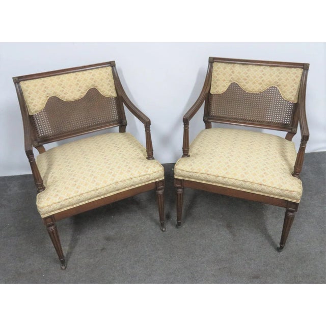 Louis XVI Style Caned Back Upholstered Armchairs - a Pair For Sale - Image 4 of 9