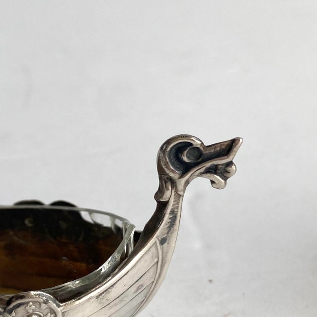 Sterling Silver Salt Cellars Norwegian Viking Ship Theodor Olsen Norway For Sale - Image 4 of 12